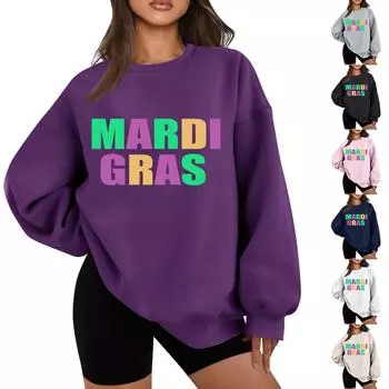 Женская повседневная мода карнавальный принт длинный рукав O-образный вырез толстовки пуловер топ XXL чёрный