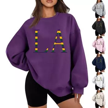 Женская повседневная мода карнавальный принт длинный рукав O-образный вырез толстовки пуловер топ S хаки