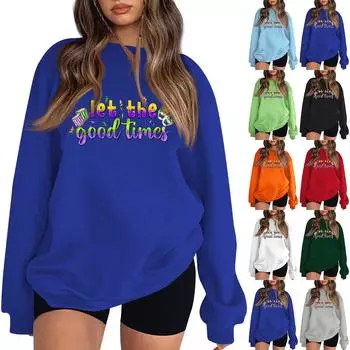 Женская повседневная мода карнавальный принт длинный рукав O-образный вырез толстовки пуловер топ XL зелёный