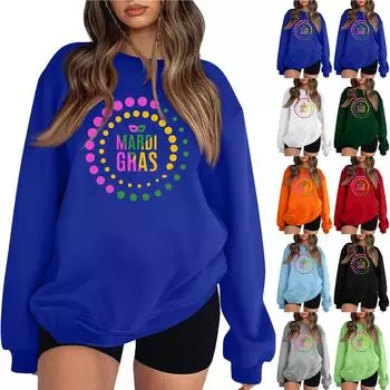 Женская повседневная мода карнавальный принт длинный рукав O-образный вырез толстовки пуловер топ L чёрный