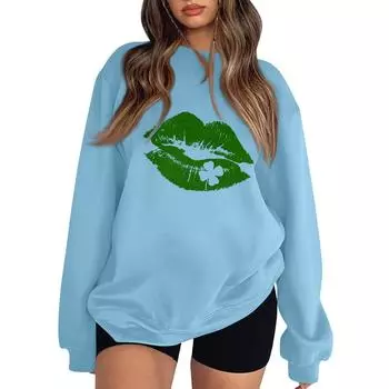 Женская повседневная мода ко Дню святого Валентина с принтом, длинным рукавом, круглым вырезом, толстовки, пуловеры, топы L синий