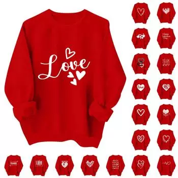 Женская повседневная мода ко Дню святого Валентина с принтом, длинным рукавом, круглым вырезом, толстовки, пуловеры, топы L