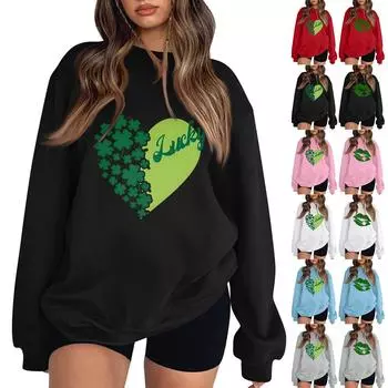Женская повседневная мода ко Дню святого Валентина с принтом, длинным рукавом, круглым вырезом, толстовки, пуловеры, топы L синий