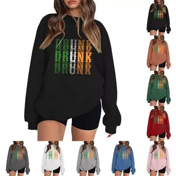 Женская повседневная мода ко Дню святого Валентина с принтом, длинным рукавом, круглым вырезом, толстовки, пуловеры, топы L армия зеленый