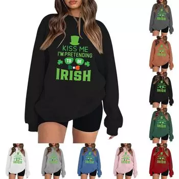 Женская повседневная мода ко Дню святого Валентина с принтом, длинным рукавом, круглым вырезом, толстовки, пуловеры, топы L армия зеленый