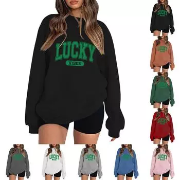 Женская повседневная мода ко Дню святого Валентина с принтом, длинным рукавом, круглым вырезом, толстовки, пуловеры, топы L армия зеленый