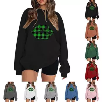 Женская повседневная мода ко Дню святого Валентина с принтом, длинным рукавом, круглым вырезом, толстовки, пуловеры, топы L армия зеленый