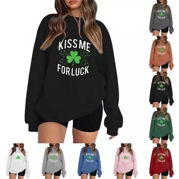 Женская повседневная мода ко Дню святого Валентина с принтом, длинным рукавом, круглым вырезом, толстовки, пуловеры, топы L армия зеленый