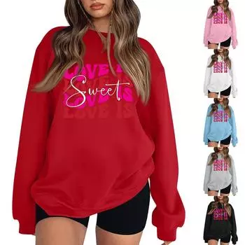 Женская повседневная мода ко Дню святого Валентина с принтом, длинным рукавом, круглым вырезом, толстовки, пуловеры, топы L чёрный