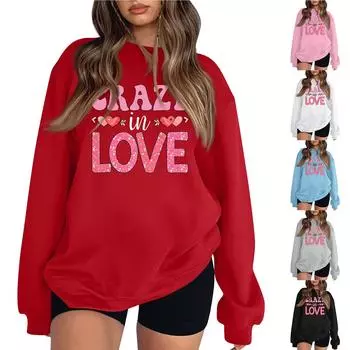 Женская повседневная мода ко Дню святого Валентина с принтом, длинным рукавом, круглым вырезом, толстовки, пуловеры, топы L чёрный