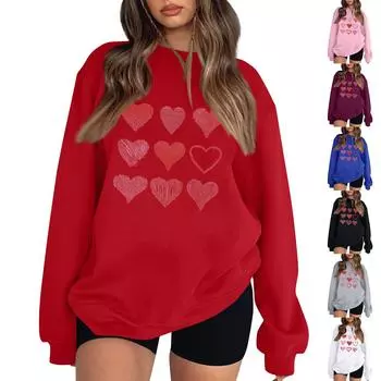 Женская повседневная мода ко Дню святого Валентина с принтом, длинным рукавом, круглым вырезом, толстовки, пуловеры, топы L чёрный