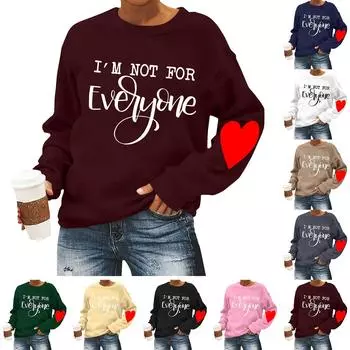 Женская повседневная мода ко Дню святого Валентина с принтом, длинным рукавом, круглым вырезом, толстовки, пуловеры, топы XXXL бежевый