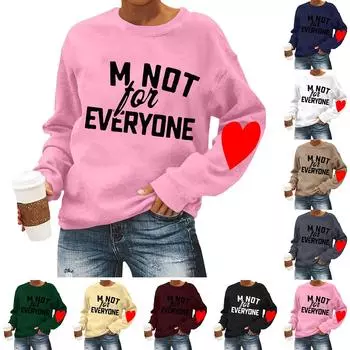 Женская повседневная мода ко Дню святого Валентина с принтом, длинным рукавом, круглым вырезом, толстовки, пуловеры, топы M