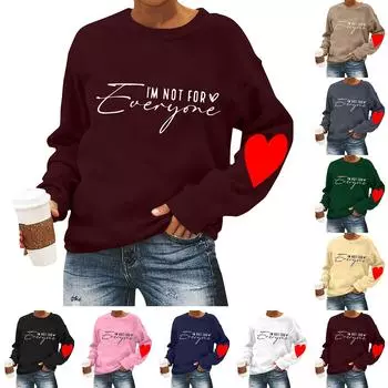 Женская повседневная мода ко Дню святого Валентина с принтом, длинным рукавом, круглым вырезом, толстовки, пуловеры, топы XL