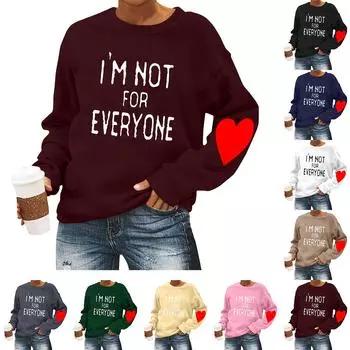 Женская повседневная мода ко Дню святого Валентина с принтом, длинным рукавом, круглым вырезом, толстовки, пуловеры, топы S хаки