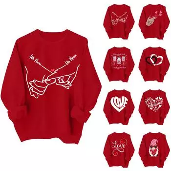 Женская повседневная мода ко Дню святого Валентина с принтом, длинным рукавом, круглым вырезом, толстовки, пуловеры, топы L