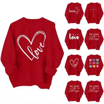 Женская повседневная мода ко Дню святого Валентина с принтом, длинным рукавом, круглым вырезом, толстовки, пуловеры, топы L горячий розовый