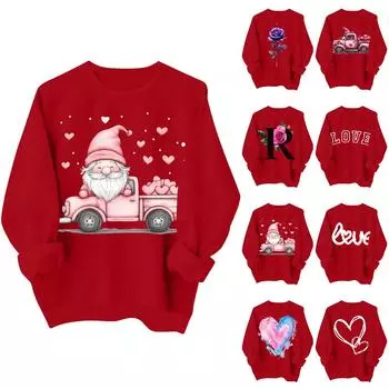 Женская повседневная мода ко Дню святого Валентина с принтом, длинным рукавом, круглым вырезом, толстовки, пуловеры, топы L