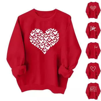 Женская повседневная мода ко Дню святого Валентина с принтом, длинным рукавом, круглым вырезом, толстовки, пуловеры, топы L киноварь