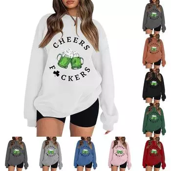 Женская повседневная мода ко Дню святого Валентина с принтом, длинным рукавом, круглым вырезом, толстовки, пуловеры, топы L армия зеленый