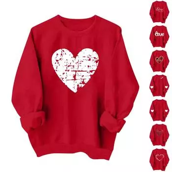 Женская повседневная мода ко Дню святого Валентина с принтом, длинным рукавом, круглым вырезом, толстовки, пуловеры, топы L розовый