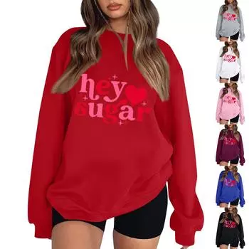 Женская повседневная мода ко Дню святого Валентина с принтом, длинным рукавом, круглым вырезом, толстовки, пуловеры, топы XXL розовый