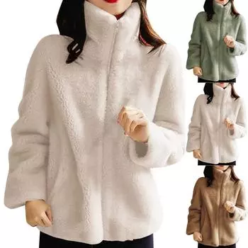 Женская повседневная мода, новый свитер на молнии, женская двухсторонняя бархатная однотонная теплая куртка с высоким воротником L хаки