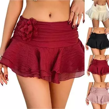 Женская повседневная мода однотонная цветочная юбка короткая юбка цветочная юбка короткая юбка L чёрный