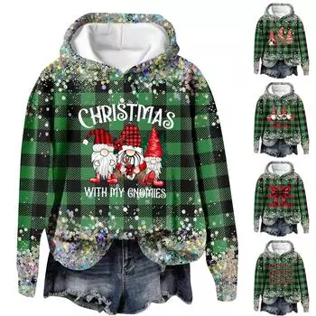 Женская повседневная мода рождественский принт длинный рукав O-образный вырез пуловер толстовки XXXL