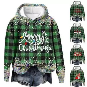Женская повседневная мода рождественский принт длинный рукав O-образный вырез пуловер толстовки M