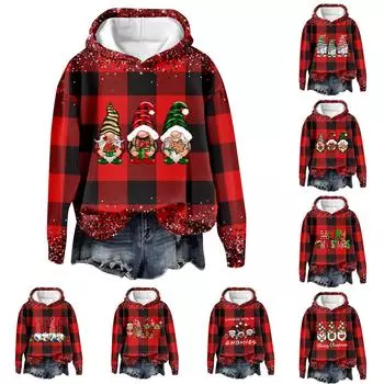 Женская повседневная мода рождественский принт длинный рукав O-образный вырез пуловер толстовки L