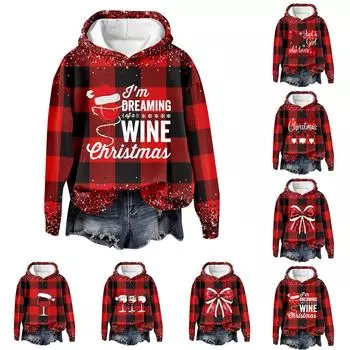 Женская повседневная мода рождественский принт длинный рукав O-образный вырез пуловер толстовки S