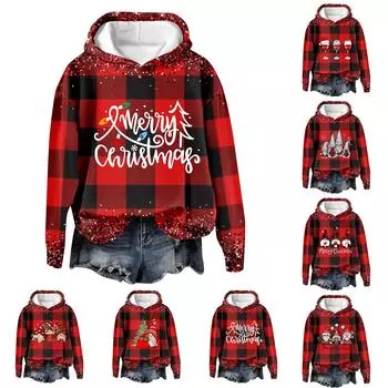 Женская повседневная мода рождественский принт длинный рукав O-образный вырез пуловер толстовки M