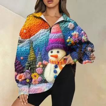 Женская повседневная мода с длинным рукавом и принтом, свободный свитшот на молнии XXL