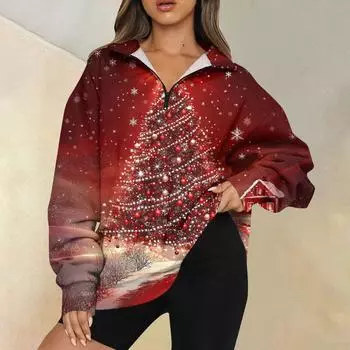 Женская повседневная мода с длинным рукавом и принтом, свободный свитшот на молнии L