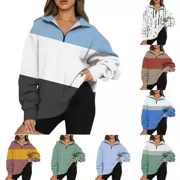 Женская повседневная мода с длинным рукавом и принтом, свободный свитшот на молнии M