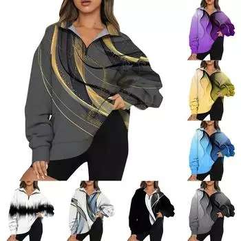 Женская повседневная мода с длинным рукавом и принтом, свободный свитшот на молнии L чёрный