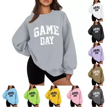 Женская повседневная мода с длинным рукавом и принтом, с круглым вырезом, свободная толстовка S чёрный