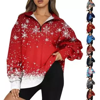 Женская повседневная мода с длинным рукавом и принтом, свободный свитшот на молнии M винный