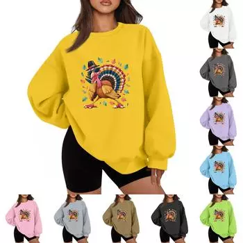 Женская повседневная мода с длинным рукавом и принтом, с круглым вырезом, свободная толстовка S