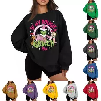 Женская повседневная мода с длинным рукавом и принтом Grinchmas с круглым вырезом L