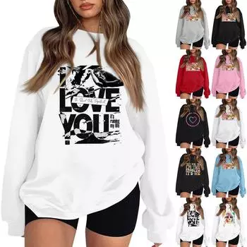 Женская повседневная мода с длинным рукавом и круглым вырезом, толстовки, пуловеры, топы M