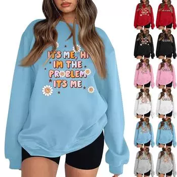 Женская повседневная мода с длинным рукавом и круглым вырезом, толстовки, пуловеры, топы L синий