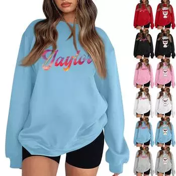 Женская повседневная мода с длинным рукавом и круглым вырезом, толстовки, пуловеры, топы XXL синий