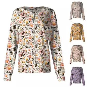 Женская повседневная мода с длинным рукавом и стоячими лацканами, однобортная винтажная цветочная набивная рабочая куртка, топы L светло-фиолетовый