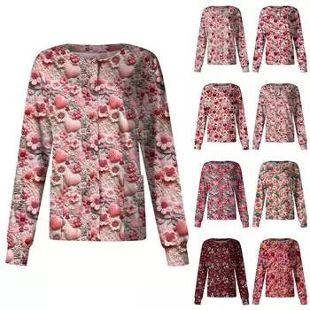 Женская повседневная мода с длинным рукавом и стоячими лацканами, однобортная рабочая куртка с принтом ко Дню святого Валентина L