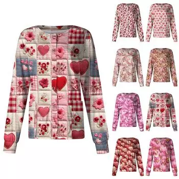 Женская повседневная мода с длинным рукавом и стоячими лацканами, однобортная рабочая куртка с принтом ко Дню святого Валентина L горячий розовый