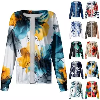 Женская повседневная мода с длинным рукавом и воротником-стойкой, однобортный пиджак с растительным принтом, верхняя часть XXXXXL