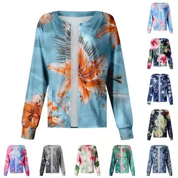 Женская повседневная мода с длинным рукавом и воротником-стойкой, однобортный пиджак с растительным принтом, верхняя часть XXXL