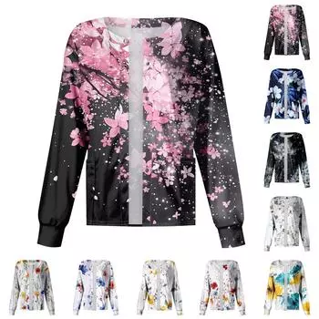 Женская повседневная мода с длинным рукавом и воротником-стойкой, однобортный пиджак с растительным принтом, верхняя часть XXXXL